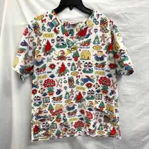 Fashion Scrubs Christmas Holiday Print Scrub Top Shirt Size Medium